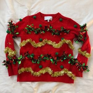 Festive Red Sweater with Gold Accents